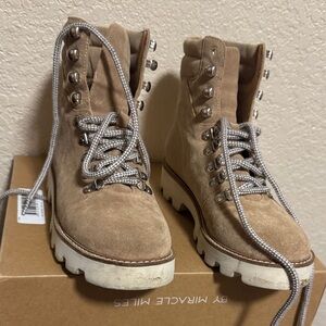 Miracle Miles Beige Suede Lace-Up Boots